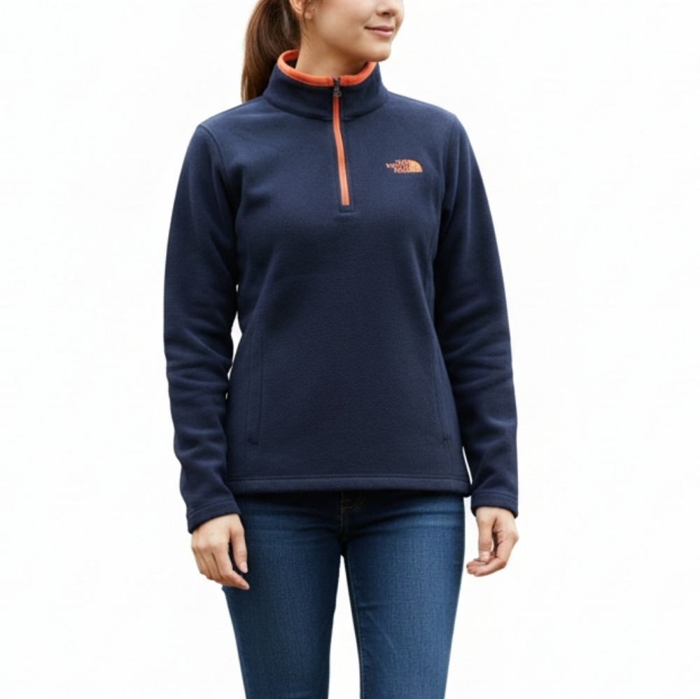 The North Face Polartec Classic Navy Orange Quarter Zip Pullover Fleece Small